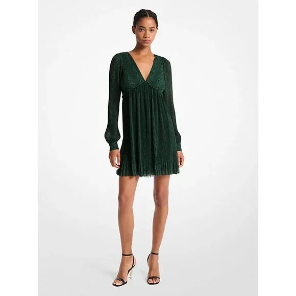 Michael Kors | Dresses | Michael Kors Womens Snake Print Pleated Georgette Dress  Green Basic Sleeved L | Poshmark